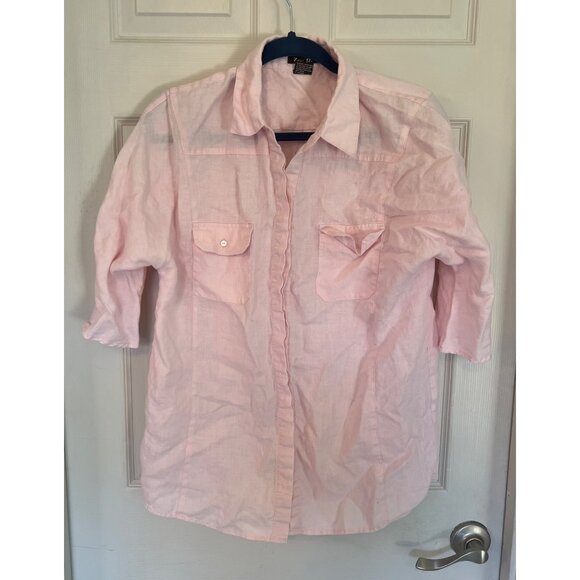 Zoe D. Tops - Zoe D. Pink 100% Linen 3/4 Sleeve Button Down Shirt Women's Medium